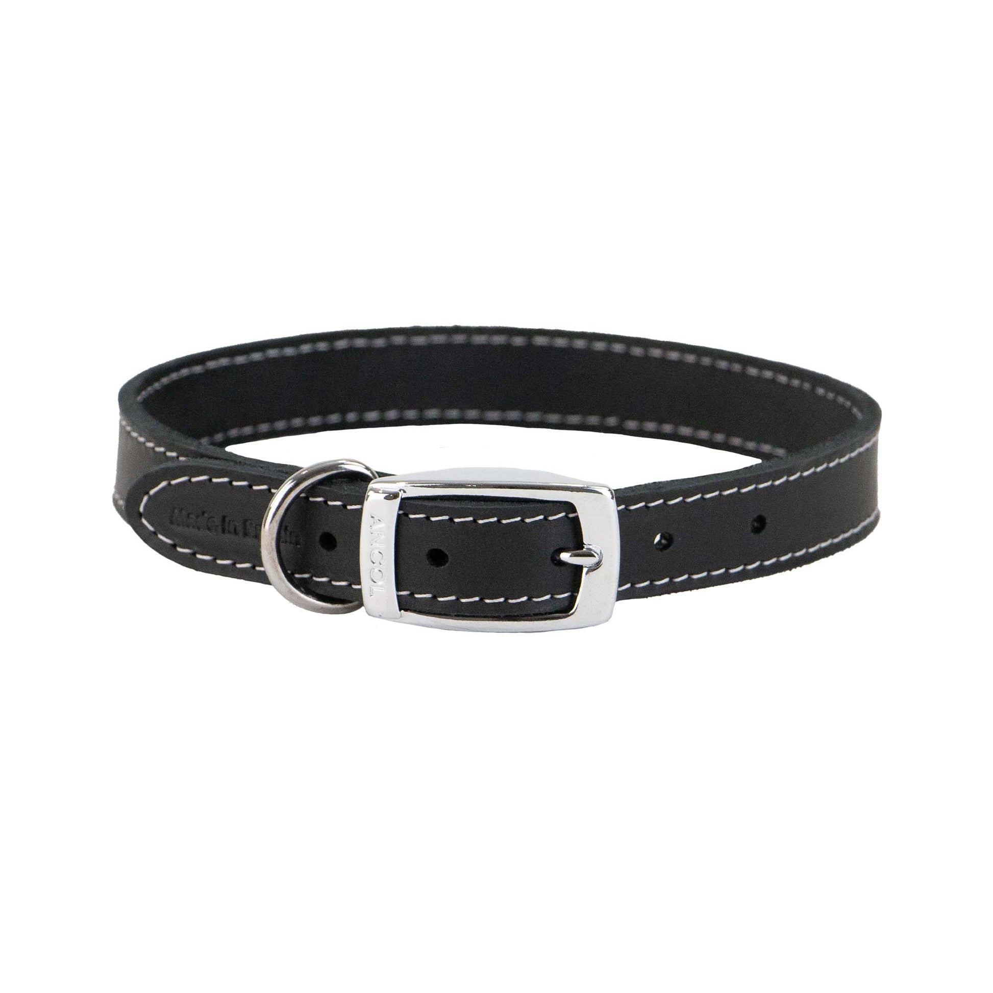 Ancol Heritage Lined Black Leather Dog Collar