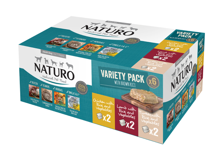 Naturo Mixed Selection with Rice Variety Pack Wet Dog Food for Adult Dogs, 6 x 400g