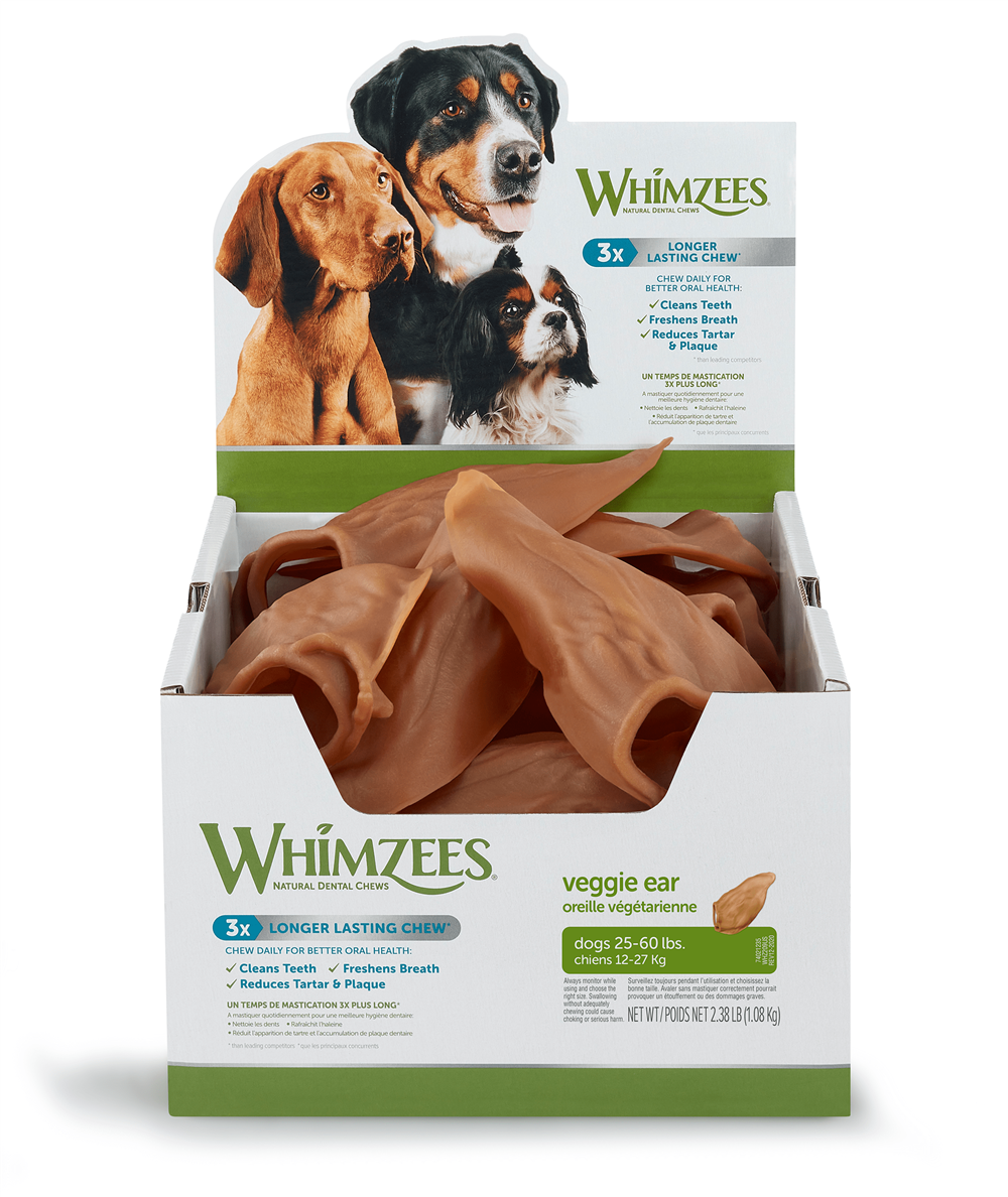 Whimzees Veggie Ears Natural Dog Dental Treats, 18 Pack