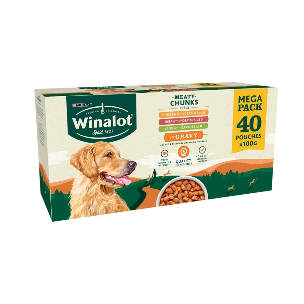 Winalot Meaty Chunks Mixed in Gravy Wet Dog Food for Adult Dogs, 40 x 100g