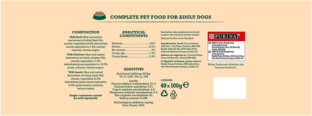 Winalot Meaty Chunks Grain Free Mixed in Jelly Wet Dog Food for Adult Dogs, 40 x 100g