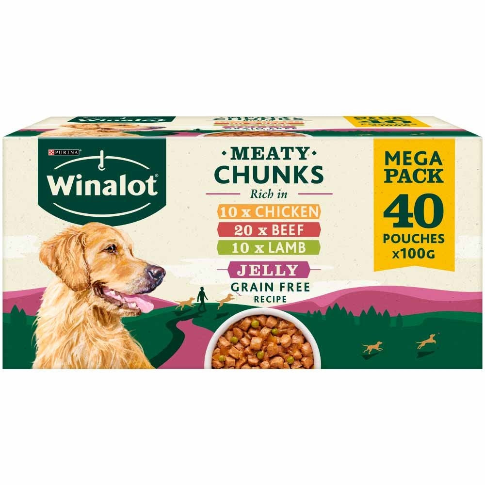 Winalot Meaty Chunks Grain Free Mixed in Jelly Wet Dog Food for Adult Dogs, 40 x 100g