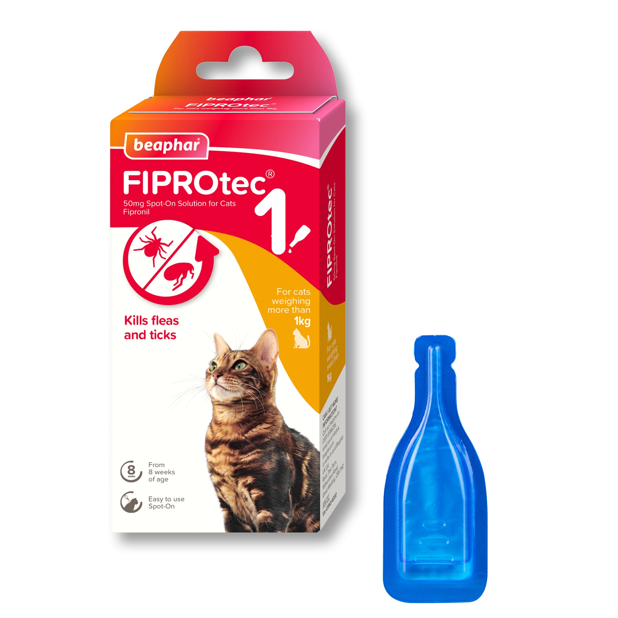 Beaphar FIPROtec Flea & Tick Spot-On for Cats, 1 Pipette