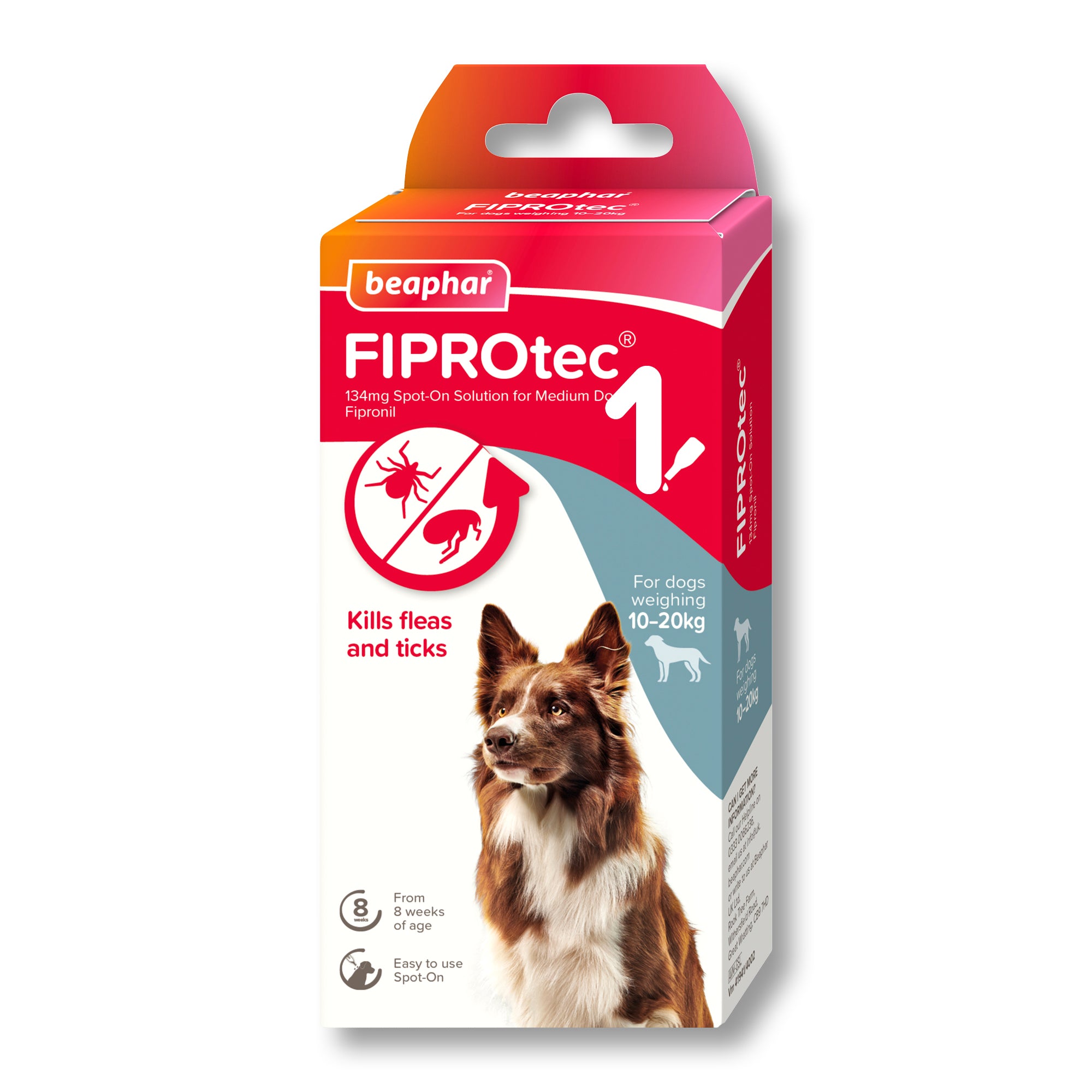 Beaphar FIPROtec Flea & Tick Spot-On for Medium Dogs (10-20kg), 1 Pipette