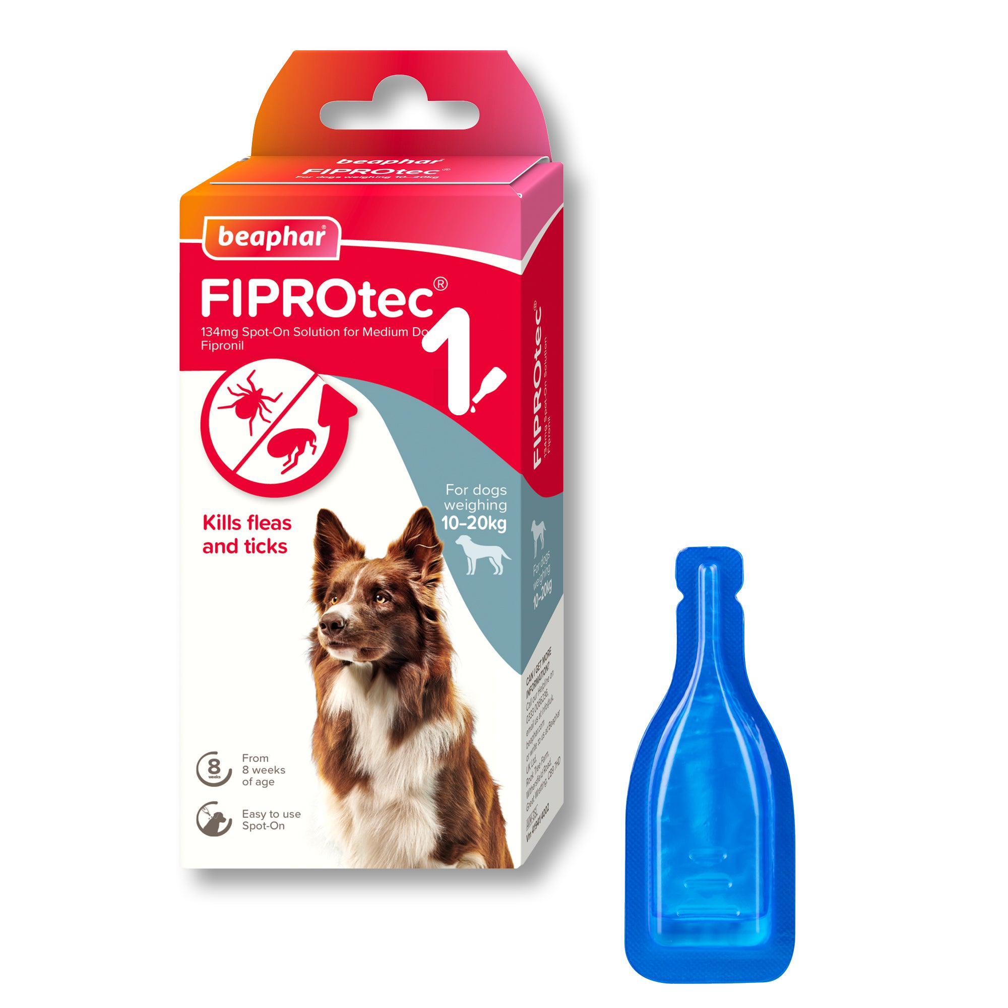 Beaphar FIPROtec Flea & Tick Spot-On for Medium Dogs (10-20kg), 1 Pipette
