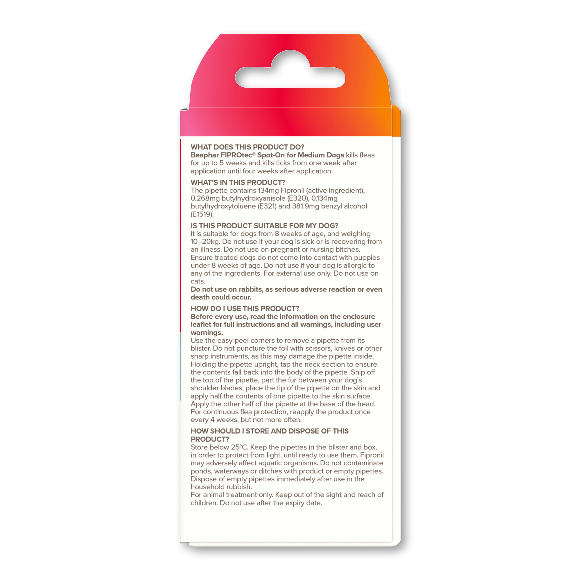 Beaphar FIPROtec Flea & Tick Spot-On for Medium Dogs (10-20kg), 1 Pipette