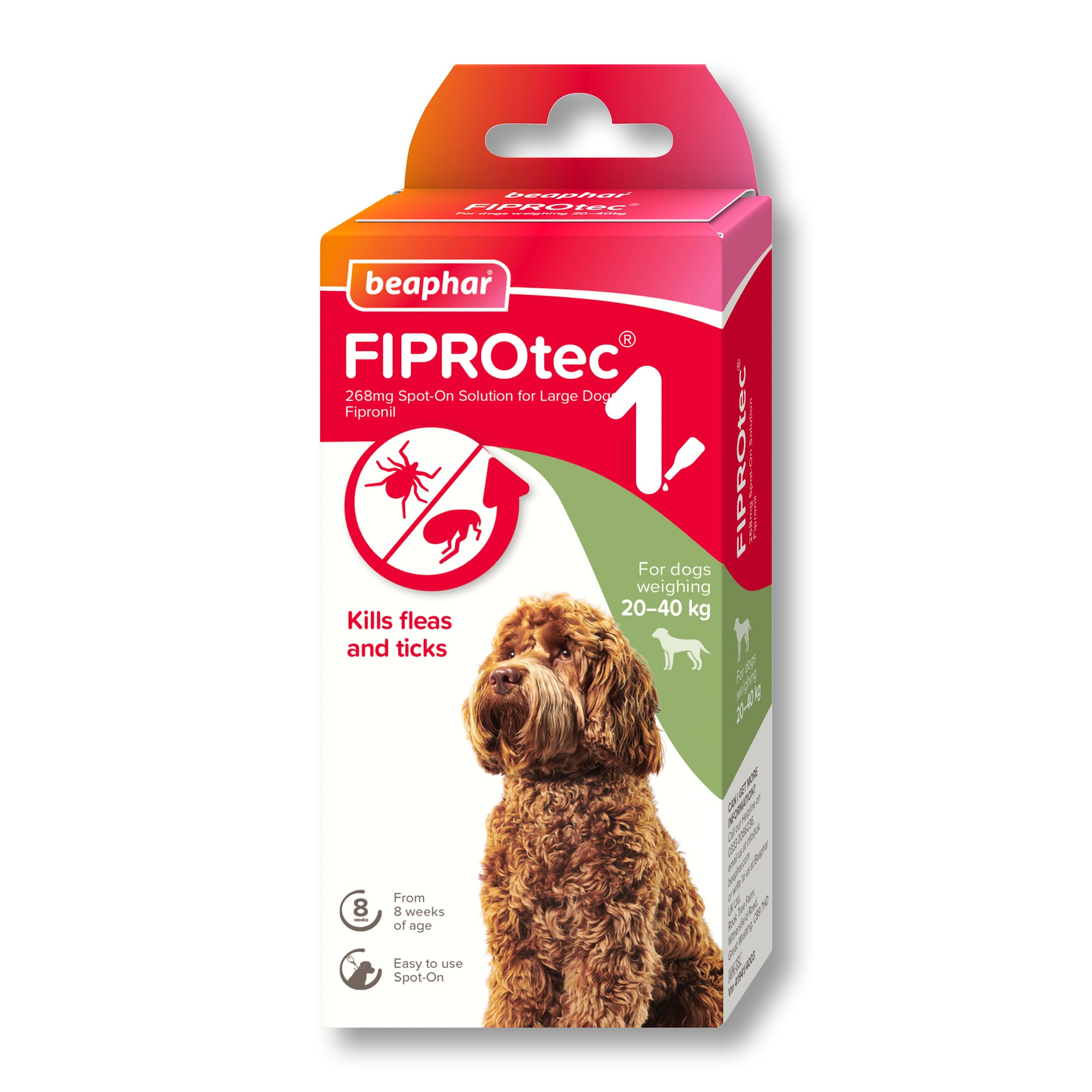 Beaphar FIPROtec Flea & Tick Spot-On for Large Dogs (20-40kg), 1 Pipette