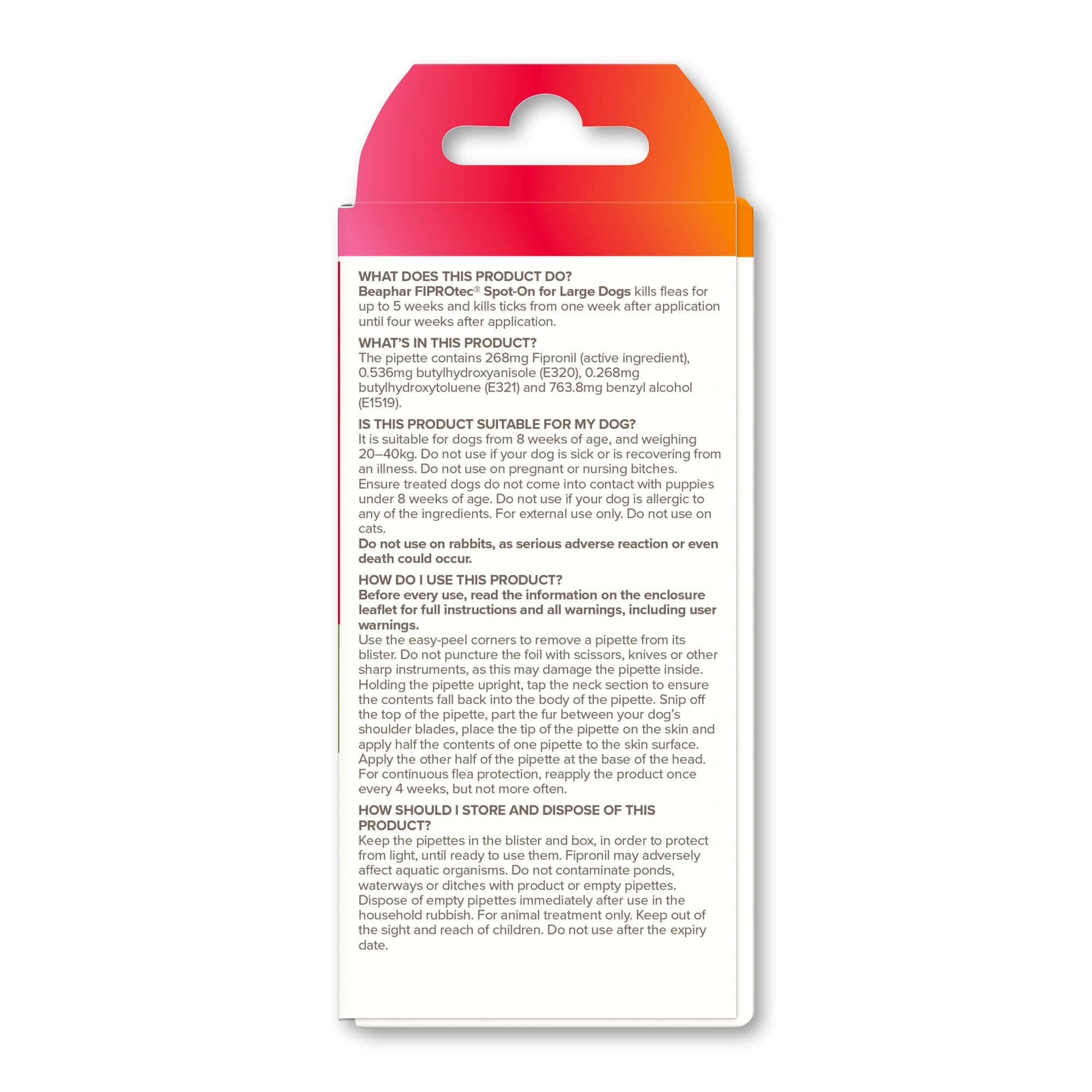 Beaphar FIPROtec Flea & Tick Spot-On for Large Dogs (20-40kg), 1 Pipette