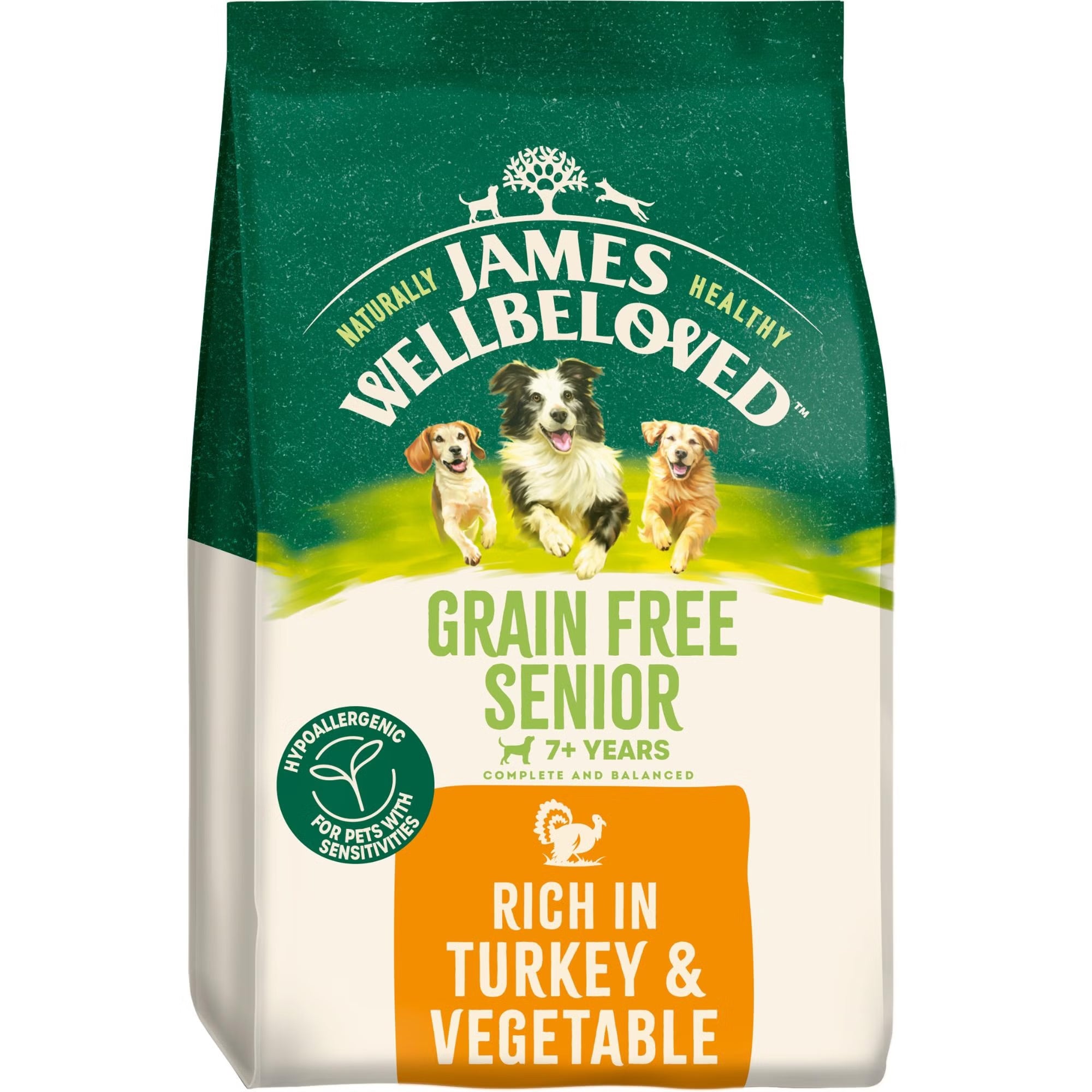 James Wellbeloved Grain Free Turkey & Vegetable Dry Dog Food for Senior Dogs, 10kg