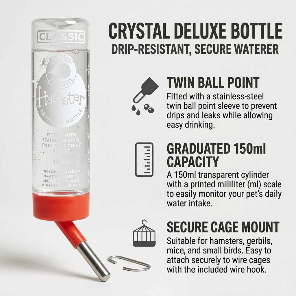 Classic Crystal Deluxe Small Hamster Drinking Bottle, 150ml