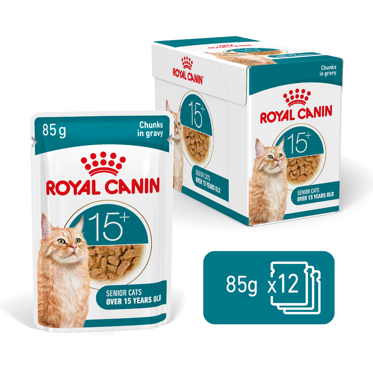 Royal Canin Ageing 15+ Wet Cat Food Chunks in Gravy for Senior Cats, 85g