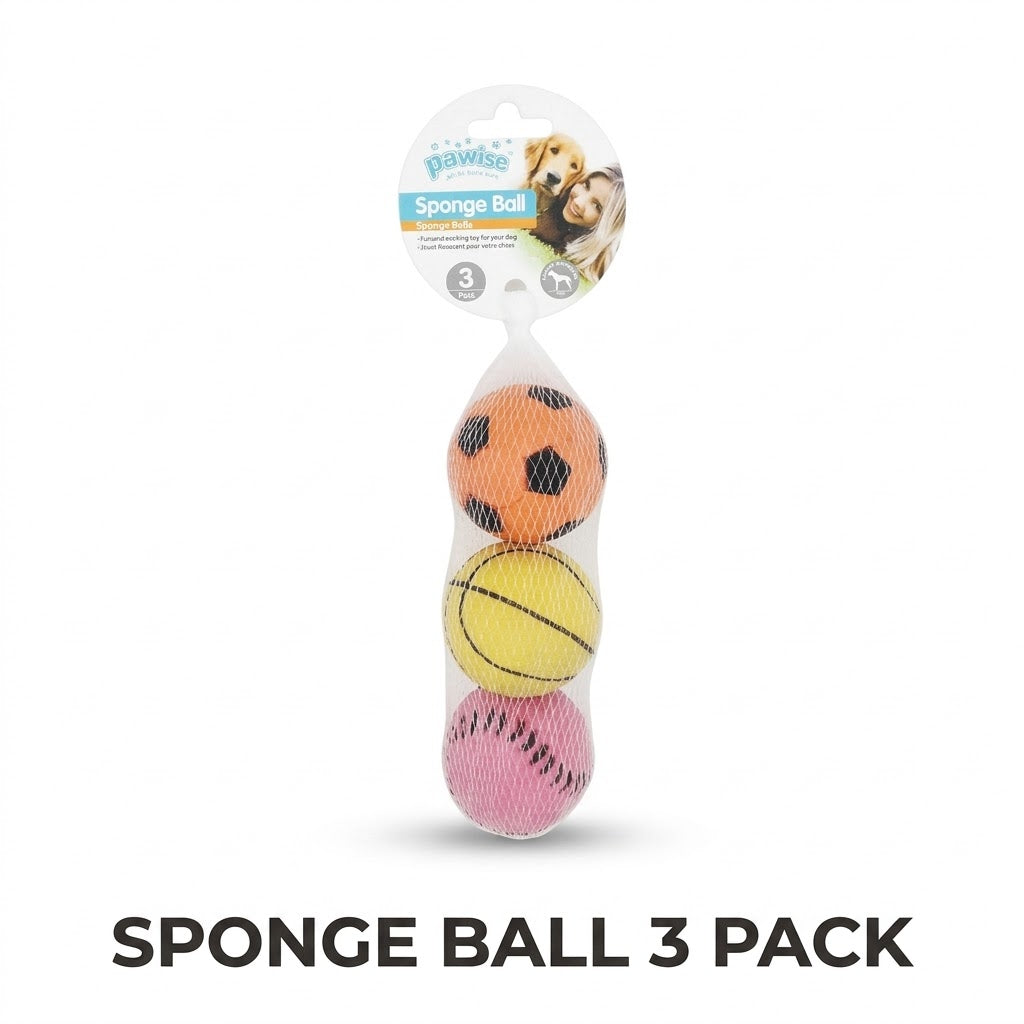 Pawise Sponge Ball Dog Toy 6cm, 3 Pack