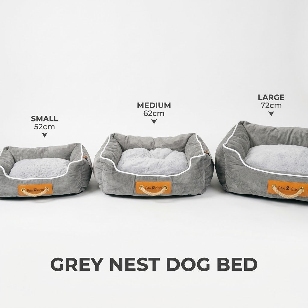 Paw Prints Grey Nest Dog Bed with Rope Handle