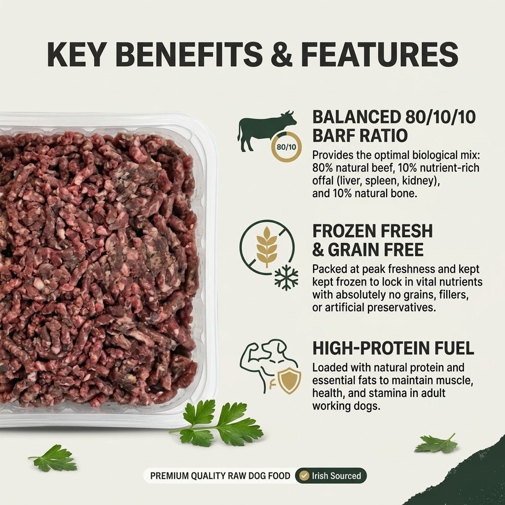 Wilder Beef 80/10/10 Raw Mince Dog Food for Adult Working Dogs, 1kg