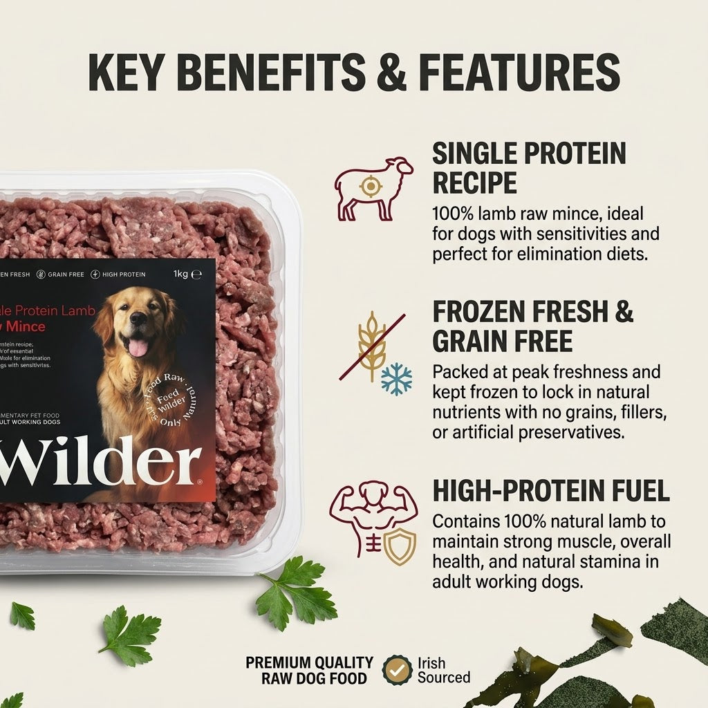 Wilder Single Protein Lamb Raw Mince for Adult Working Dogs, 1kg