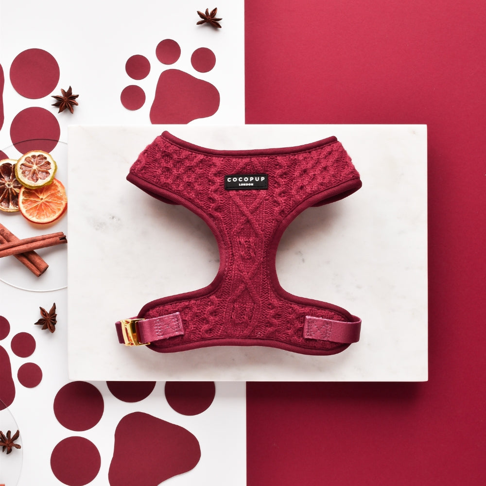 Cocopup Mulled Wine Cable Knit Adjustable Neck Dog Harness