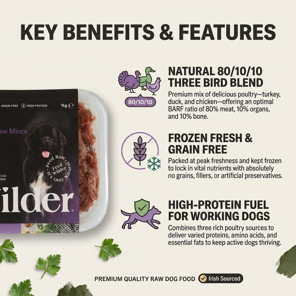Wilder Three Bird Feast 80/10/10 Raw Mince for Adult Working Dogs
