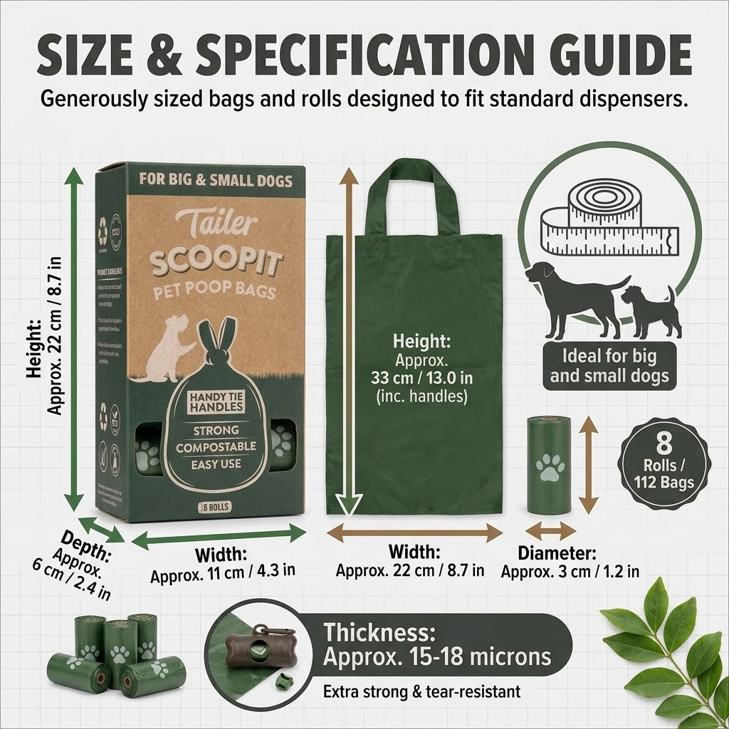 Tailer Scoopit Pet Poop Bags, 8 Rolls (112 Bags)