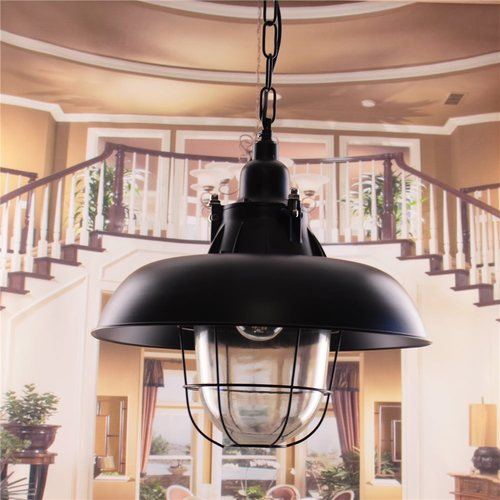 Greenhall Jasper Wire Guarded Traditional Rustic Iron Ceiling Light