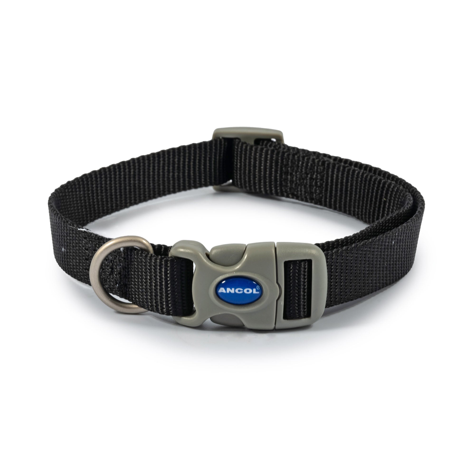 Ancol Viva Nylon Adjustable Black Dog Collar, Medium (30-50cm)