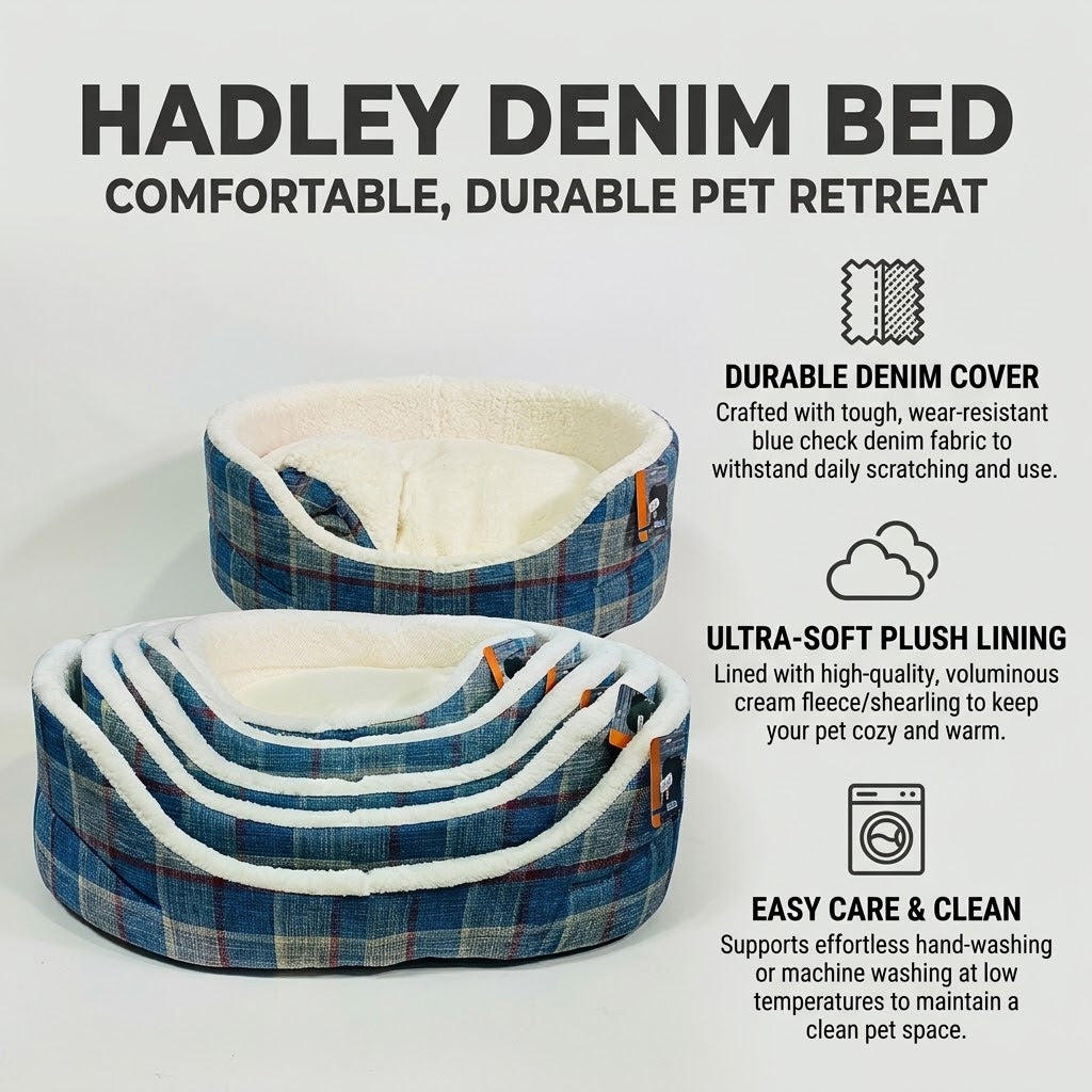 Hadley Blue Check Denim Dog Bed