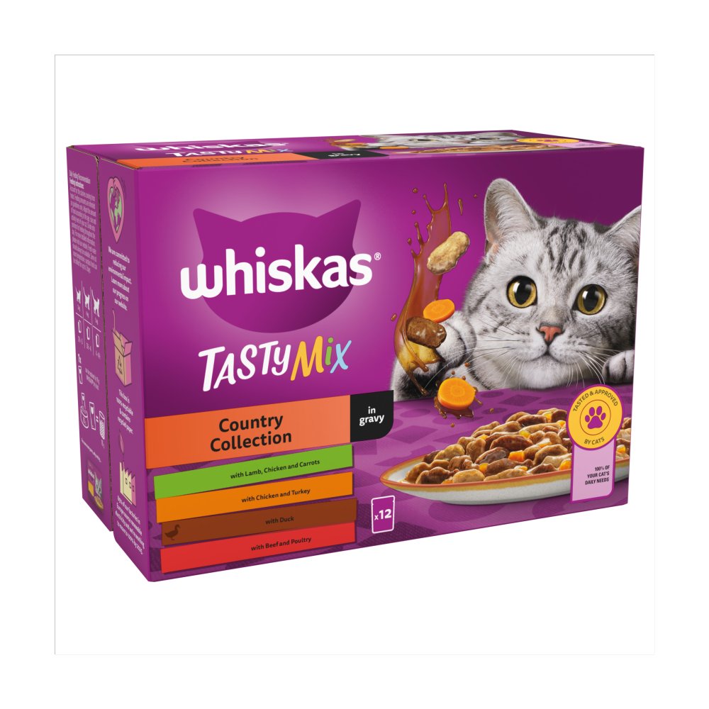 Whiskas Tasty Mix Country Collection in Gravy Wet Cat Food for Adult Cats, 12 x 85g