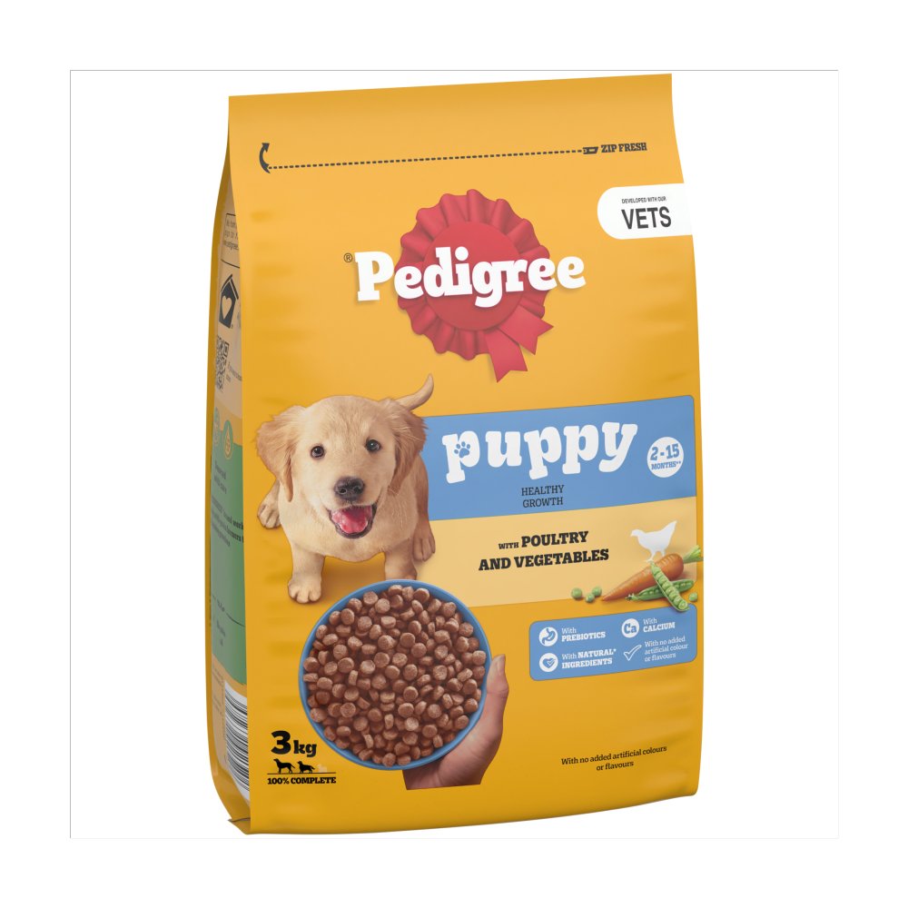 Pedigree Poultry & Vegetables Complete Dry Dog Food for Puppies, 3kg