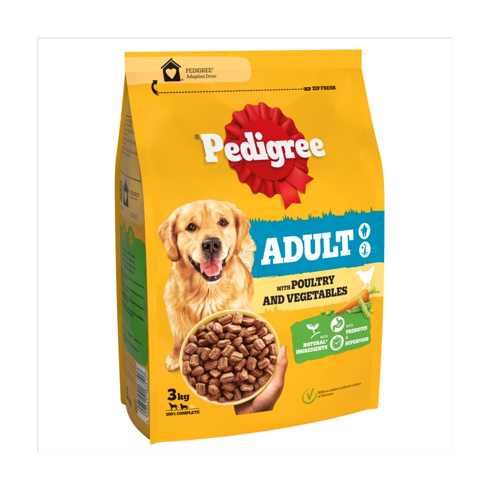 Pedigree Poultry & Vegetables Complete Dry Dog Food for Adult Dogs, 3kg