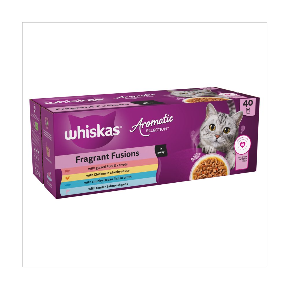 Whiskas Aromatic Fragrant Fusions in Gravy Wet Cat Food for Adult Cats, 40 x 85g