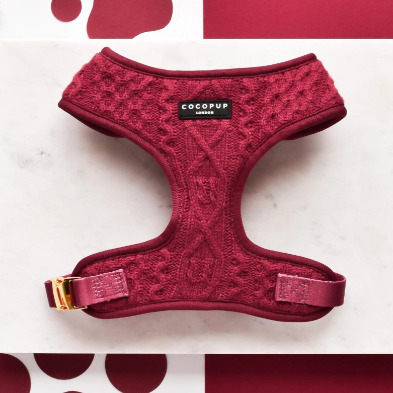 Cocopup Mulled Wine Cable Knit Adjustable Neck Dog Harness