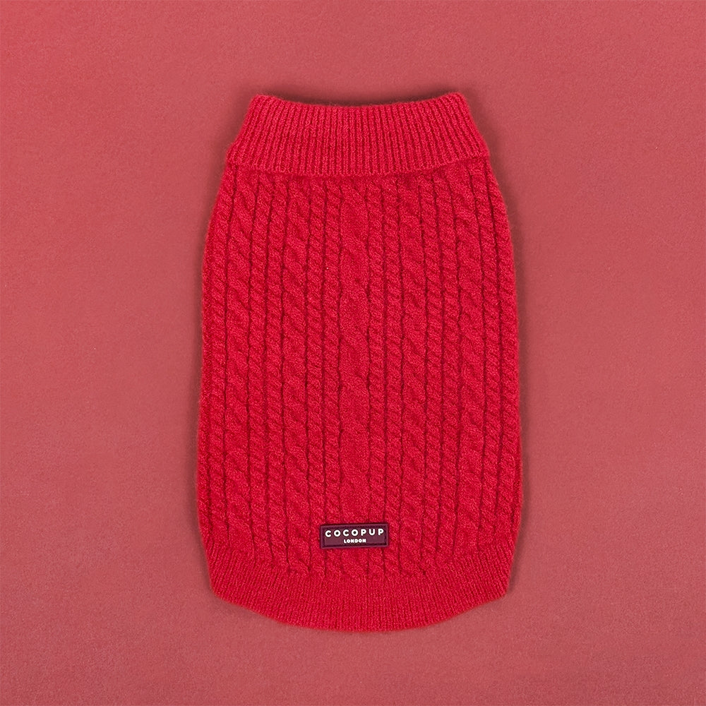Cocopup Mulled Wine Cable Knit Dog Jumper