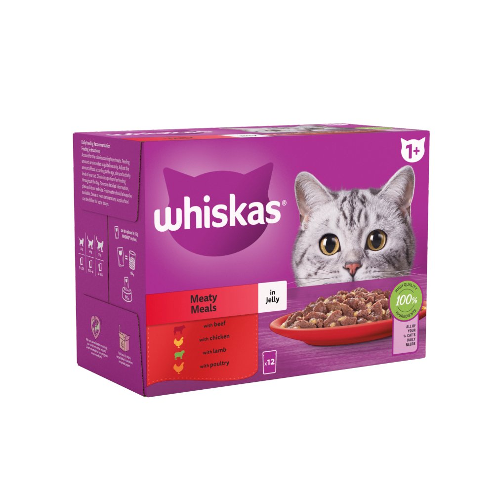 Whiskas Meaty Meals in Jelly Wet Cat Food for Adult Cats, 12 x 85g