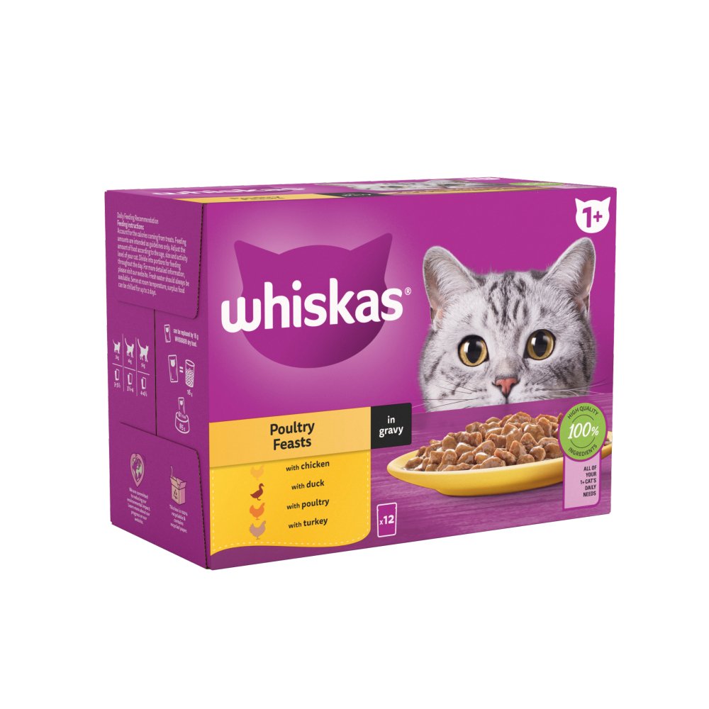 Whiskas Poultry Feasts in Gravy Wet Cat Food for Adult Cats, 12 x 85g