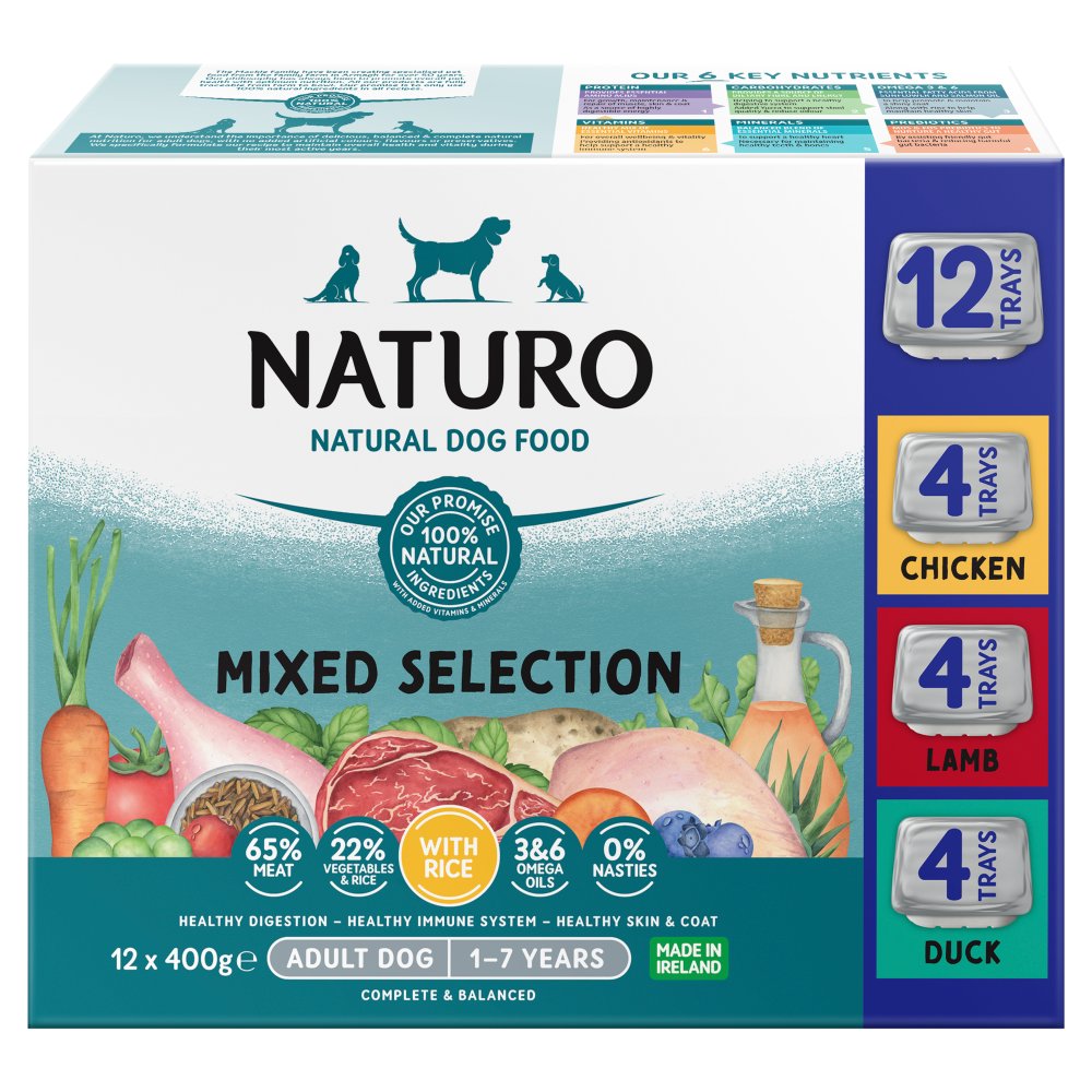Naturo Mixed Selection with Rice Variety Pack Wet Dog Food for Adult Dogs, 12 x 400g