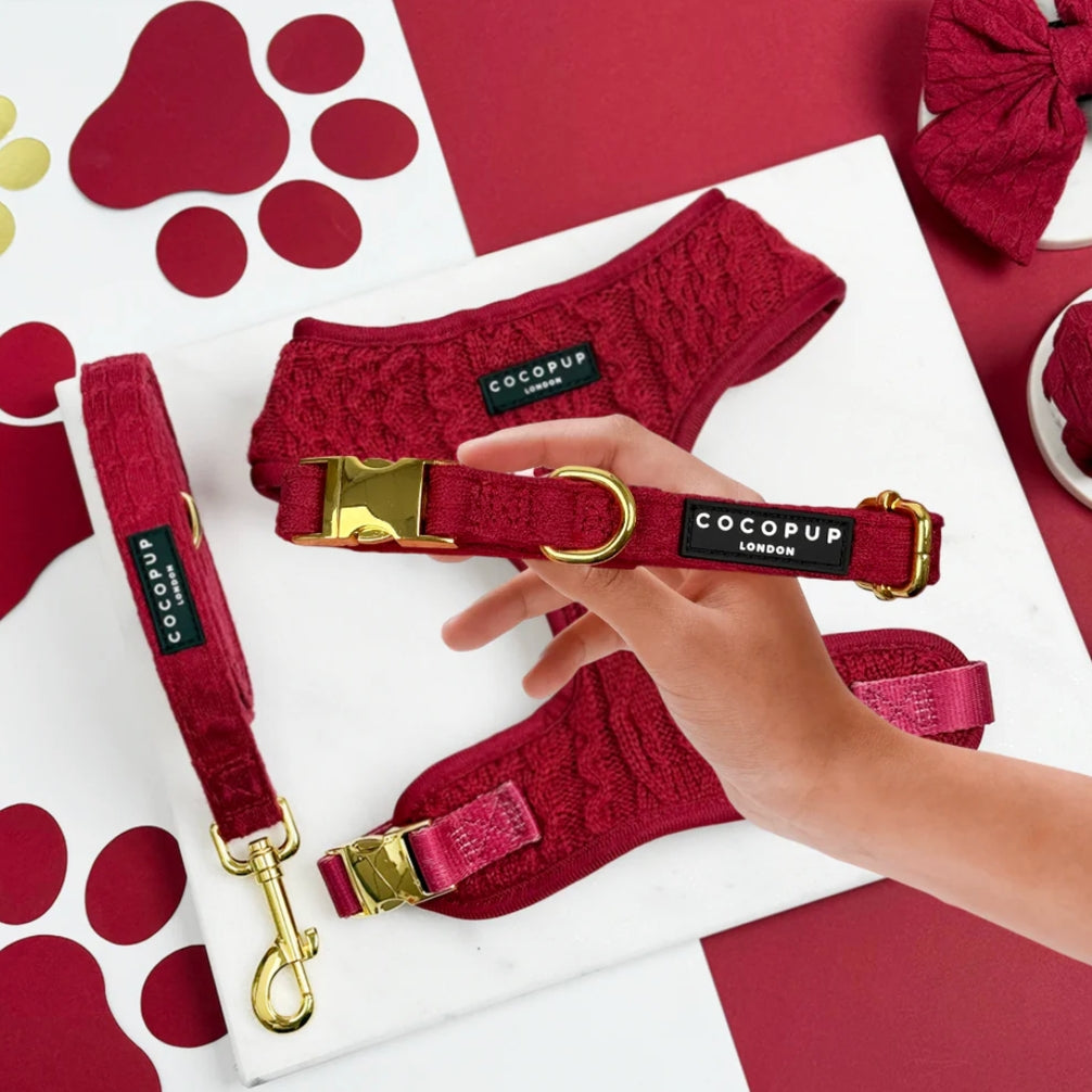 Cocopup Mulled Wine Cable Knit Dog Collar