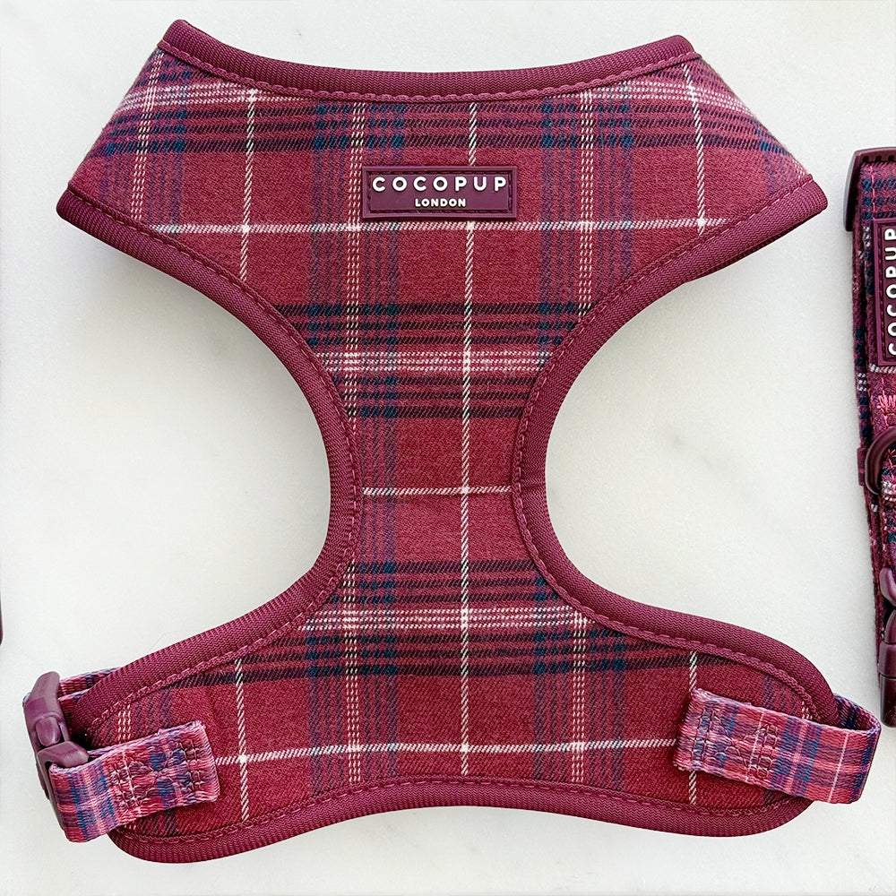 Cocopup Mulberry Plaid Adjustable Neck Dog Harness