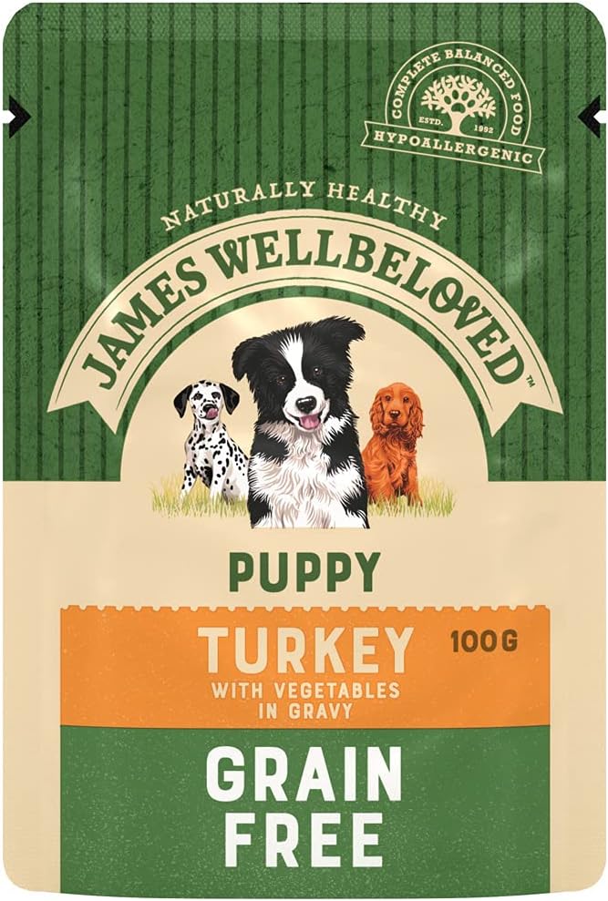 James Wellbeloved Grain Free Turkey with Vegetables in Gravy Wet Dog Food for Puppies, 12 x 100g