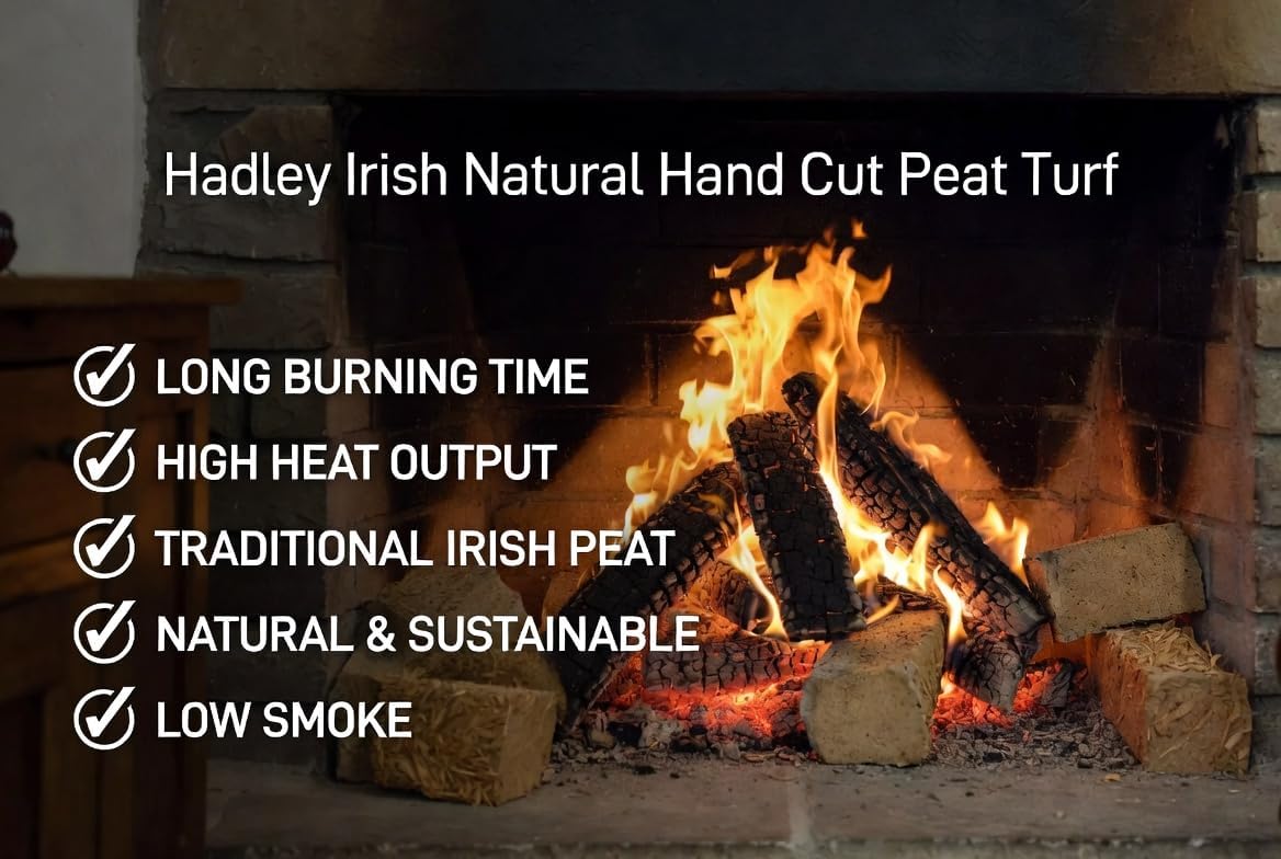 Hadley Irish Natural Hand Cut Peat Turf for Heating, 12kg