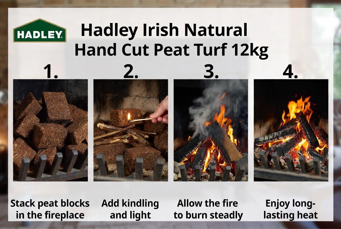 Hadley Irish Natural Hand Cut Peat Turf for Heating, 12kg