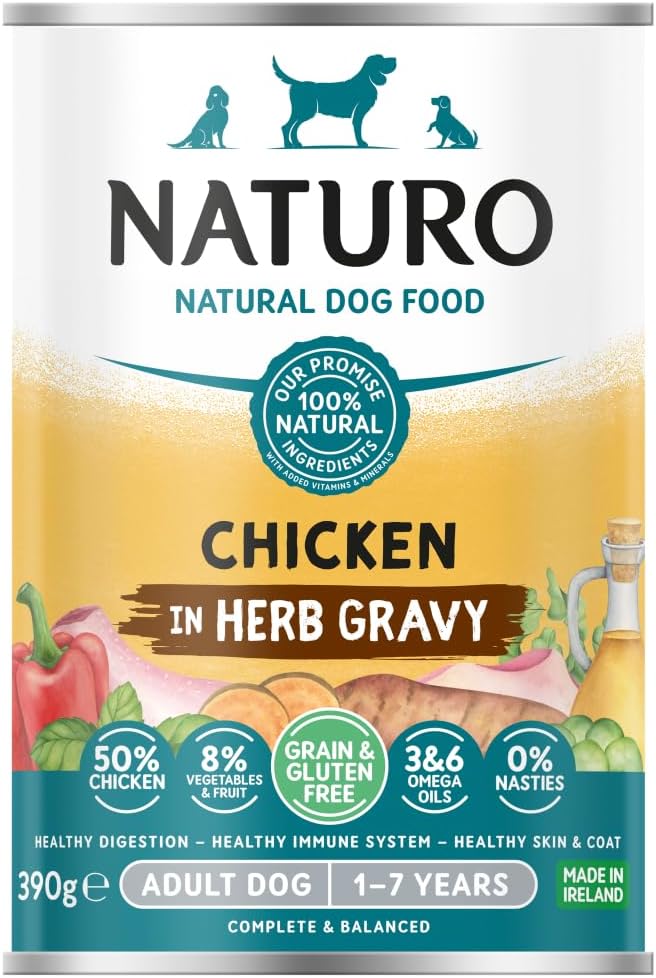 Naturo Grain & Gluten Free Chicken in a Herb Gravy Wet Dog Food for Adult Dogs, 390g