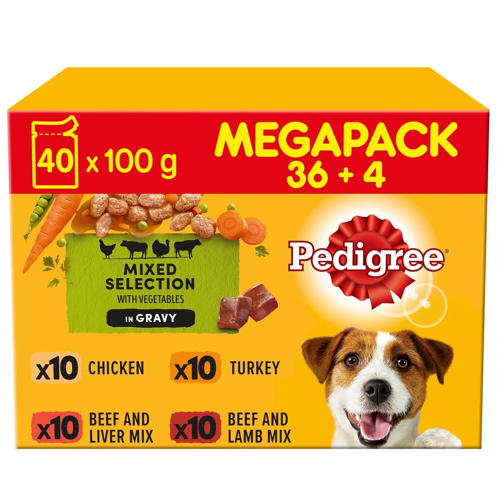 Pedigree Mixed Selection in Gravy Wet Dog Food for Adult Dogs, 40 x 100g