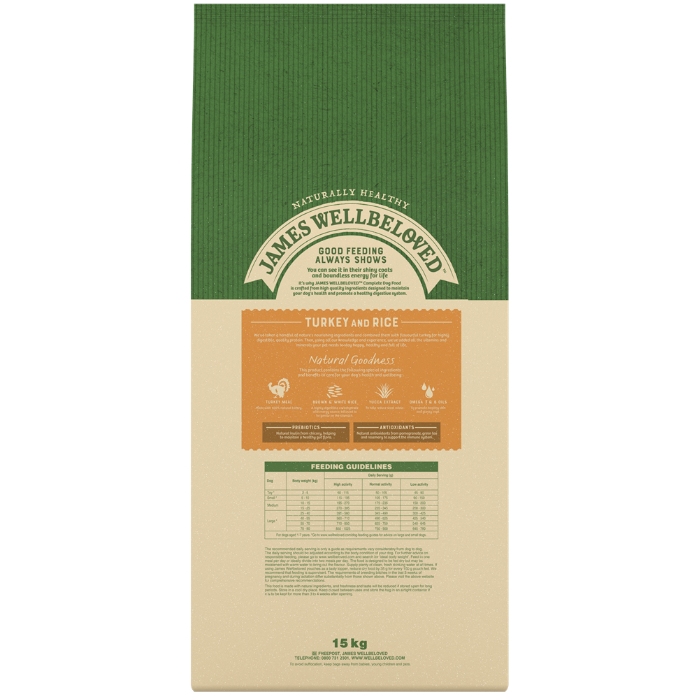 James Wellbeloved Turkey & Rice Dry Dog Food for Adult Dogs, 15kg