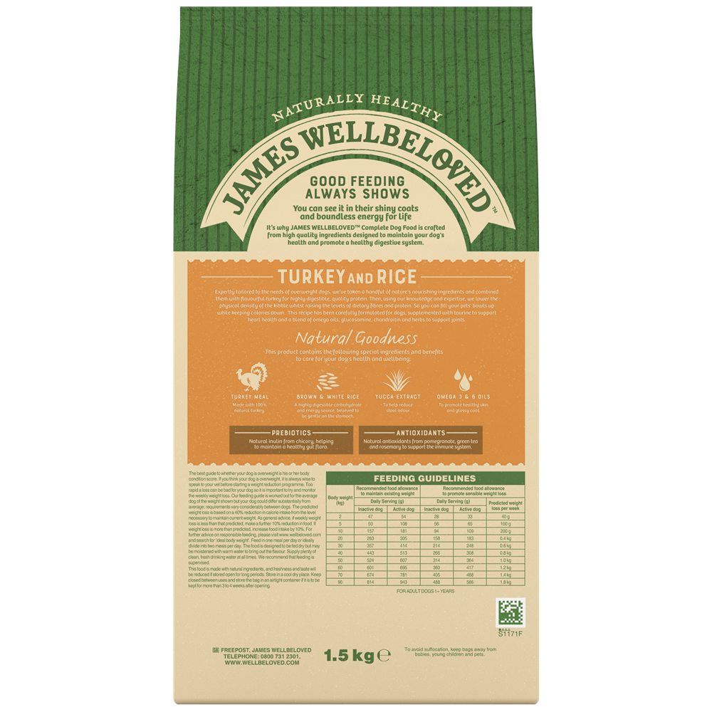James Wellbeloved Turkey & Rice Light Dry Dog Food for Adult Dogs, 1.5kg