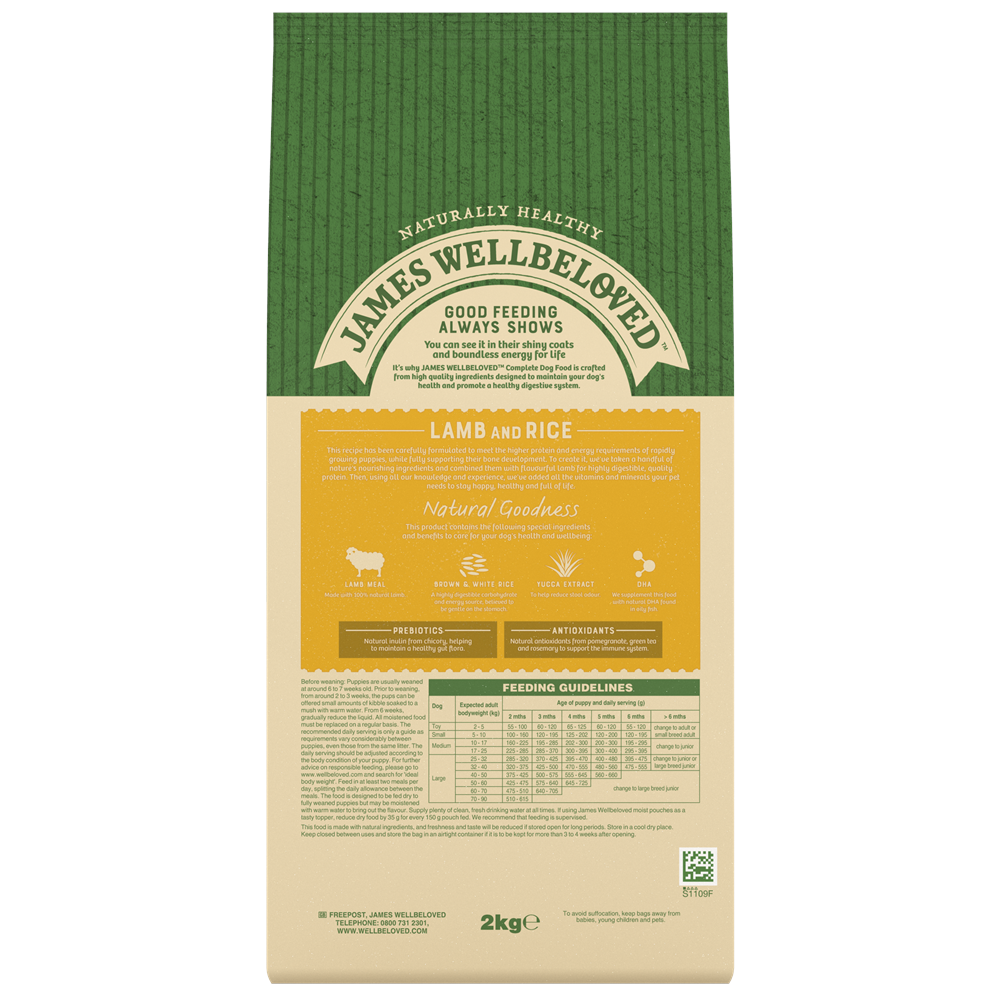 James Wellbeloved Lamb & Rice Dry Dog Food for Puppies, 2kg