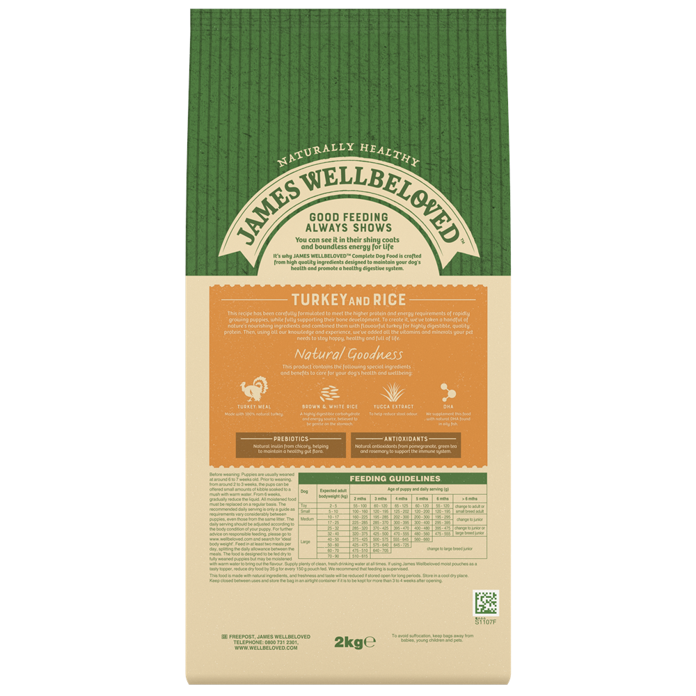 James Wellbeloved Turkey & Rice Dry Dog Food for Puppies, 2kg