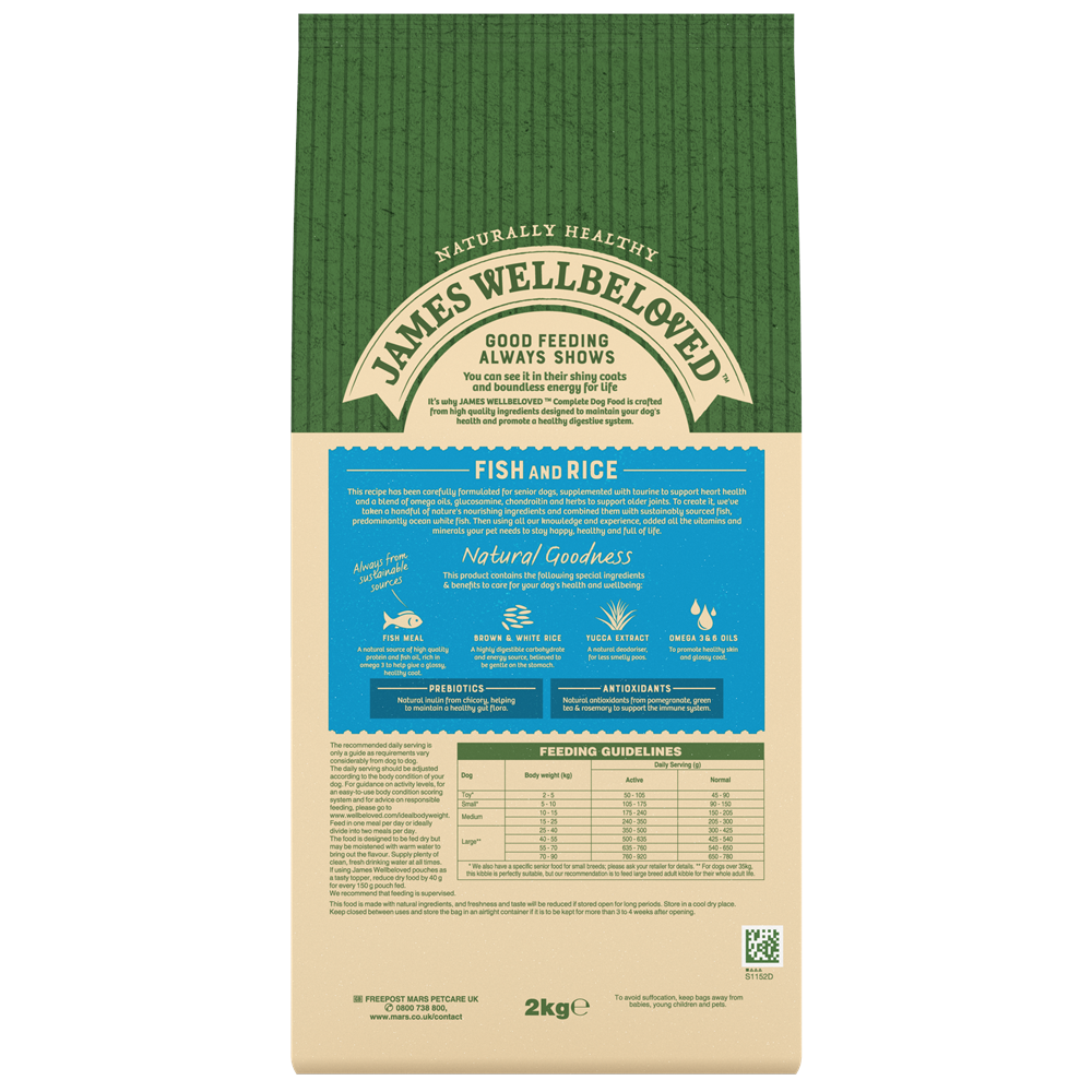 James Wellbeloved Fish & Rice Dry Dog Food for Senior Dogs, 2kg