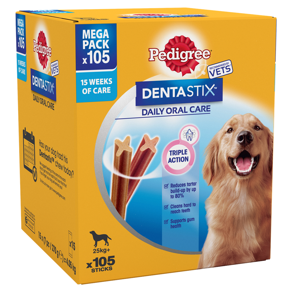 Pedigree DentaStix Daily Dental Dog Treats for Large Breed Dogs, 105 Sticks