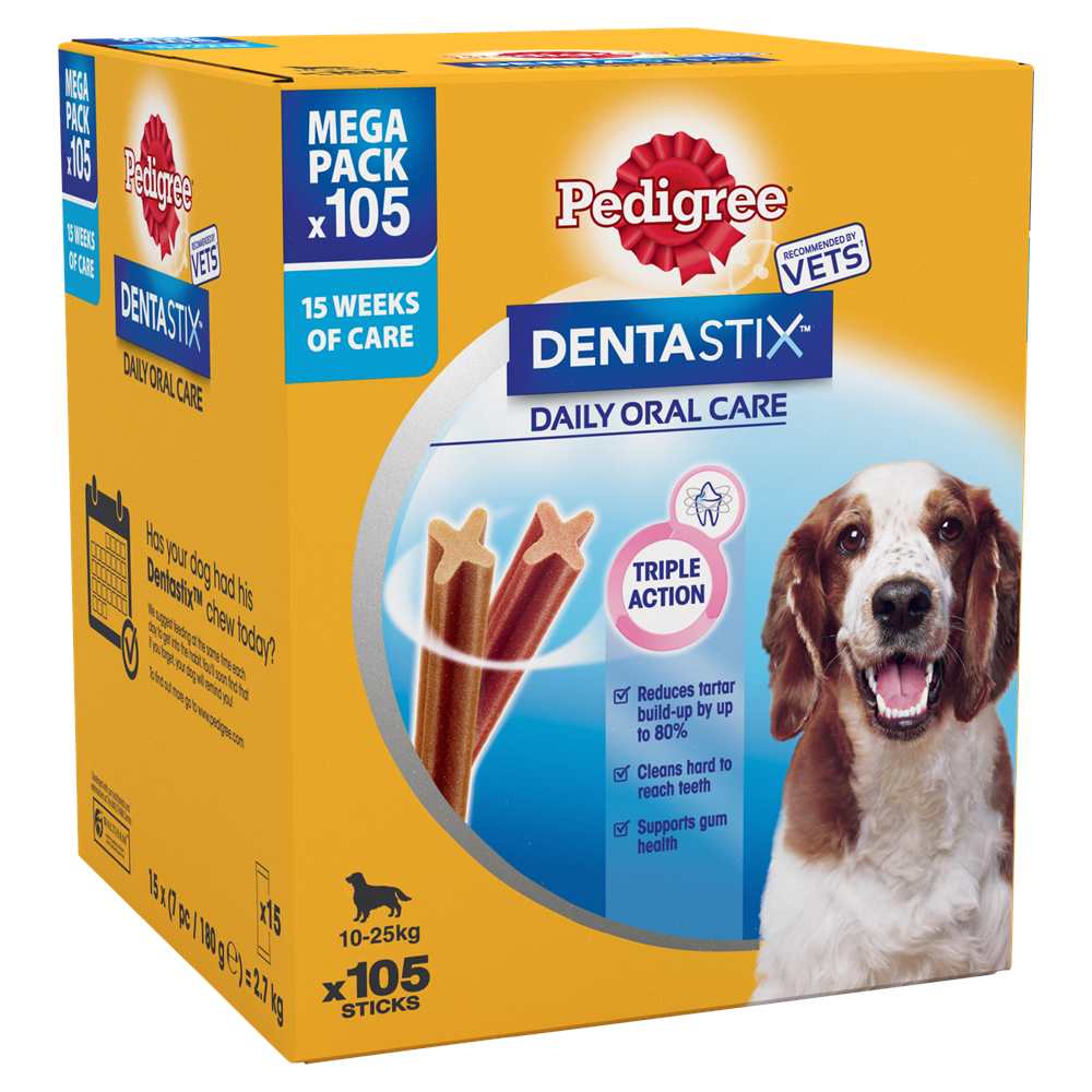 Pedigree DentaStix Daily Dental Dog Treats for Medium Breed Dogs, 105 Sticks