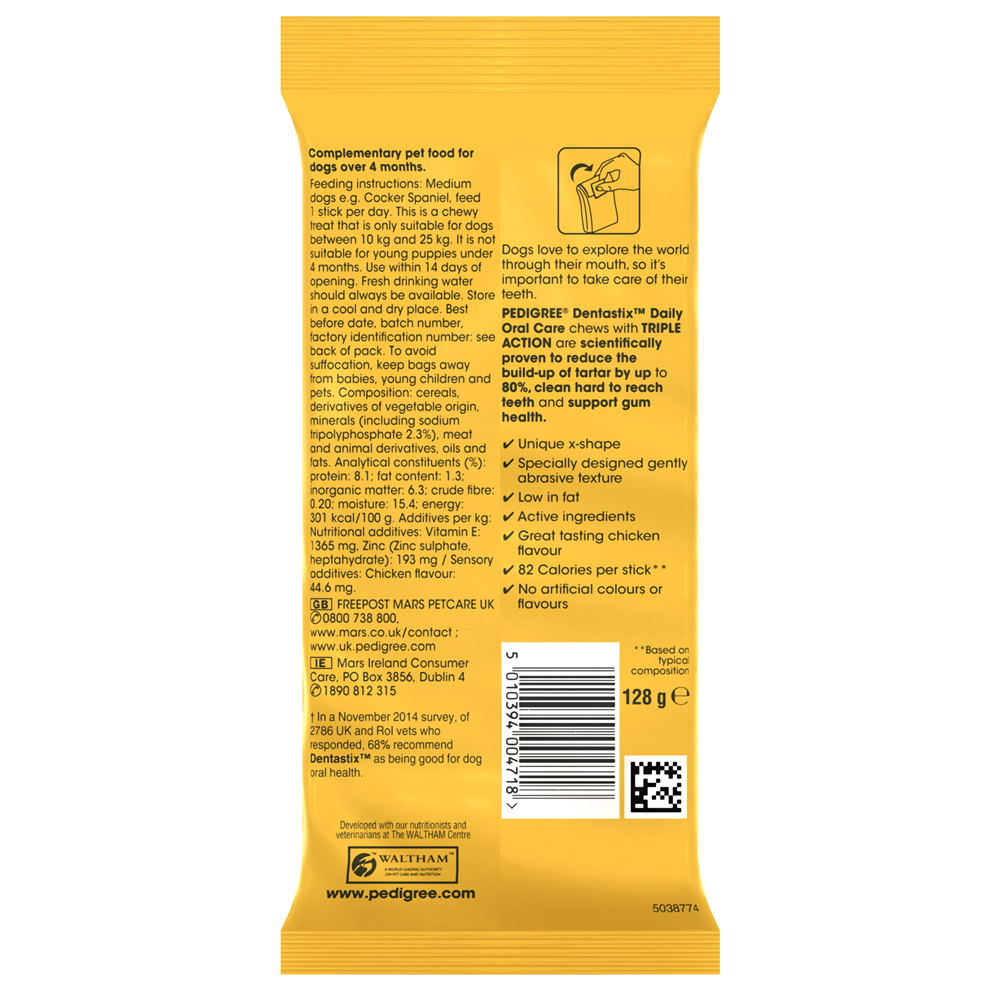 Pedigree DentaStix Daily Dental Dog Treats for Medium Breed Dogs, 5 Sticks