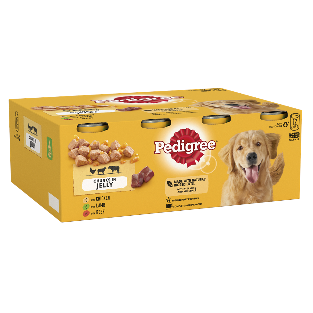 Pedigree Mixed Chunks in Jelly Wet Dog Food for Adult Dogs, 12 x 385g